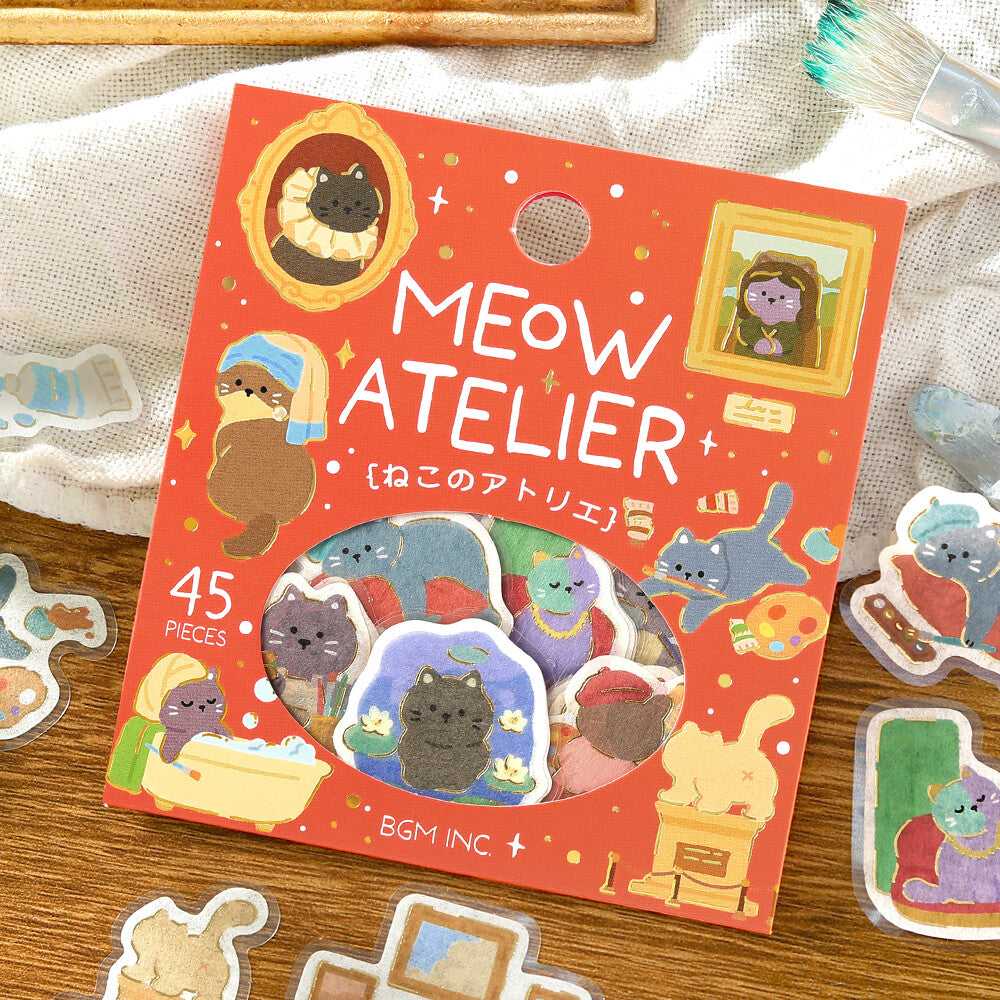A package of 45 Washi sticker pieces from BGM Inc. themed around cats doing cute things
