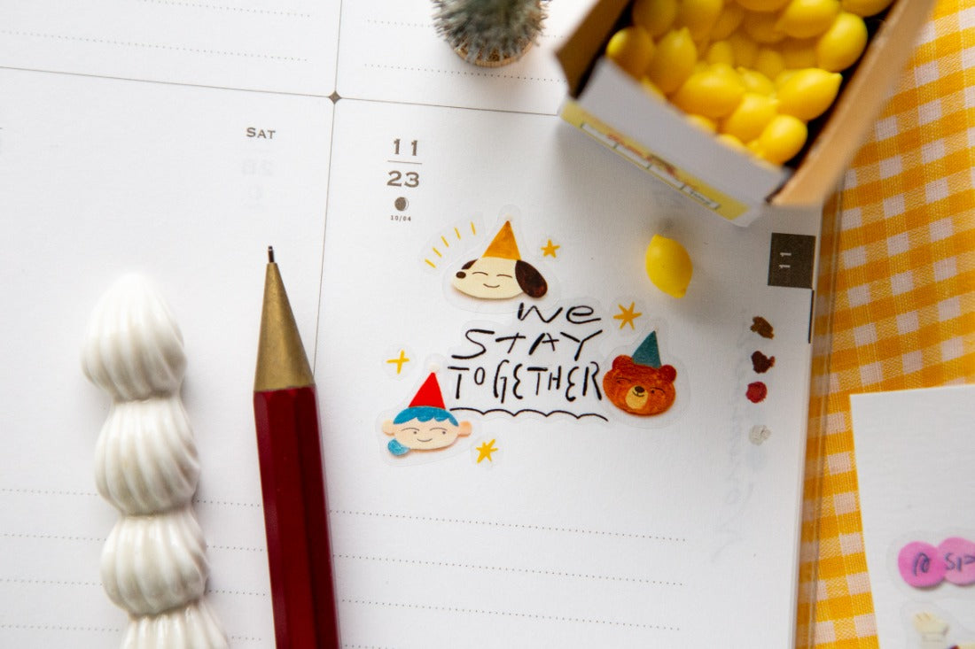 PET stickers placed inside a daily diary