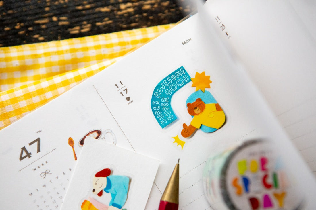 PET stickers placed inside a daily diary