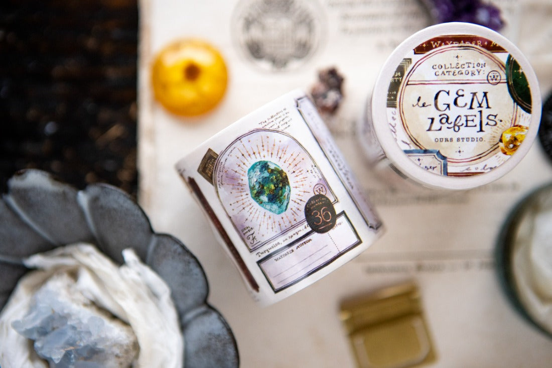 Two rolls of labels, titled Gem Labels