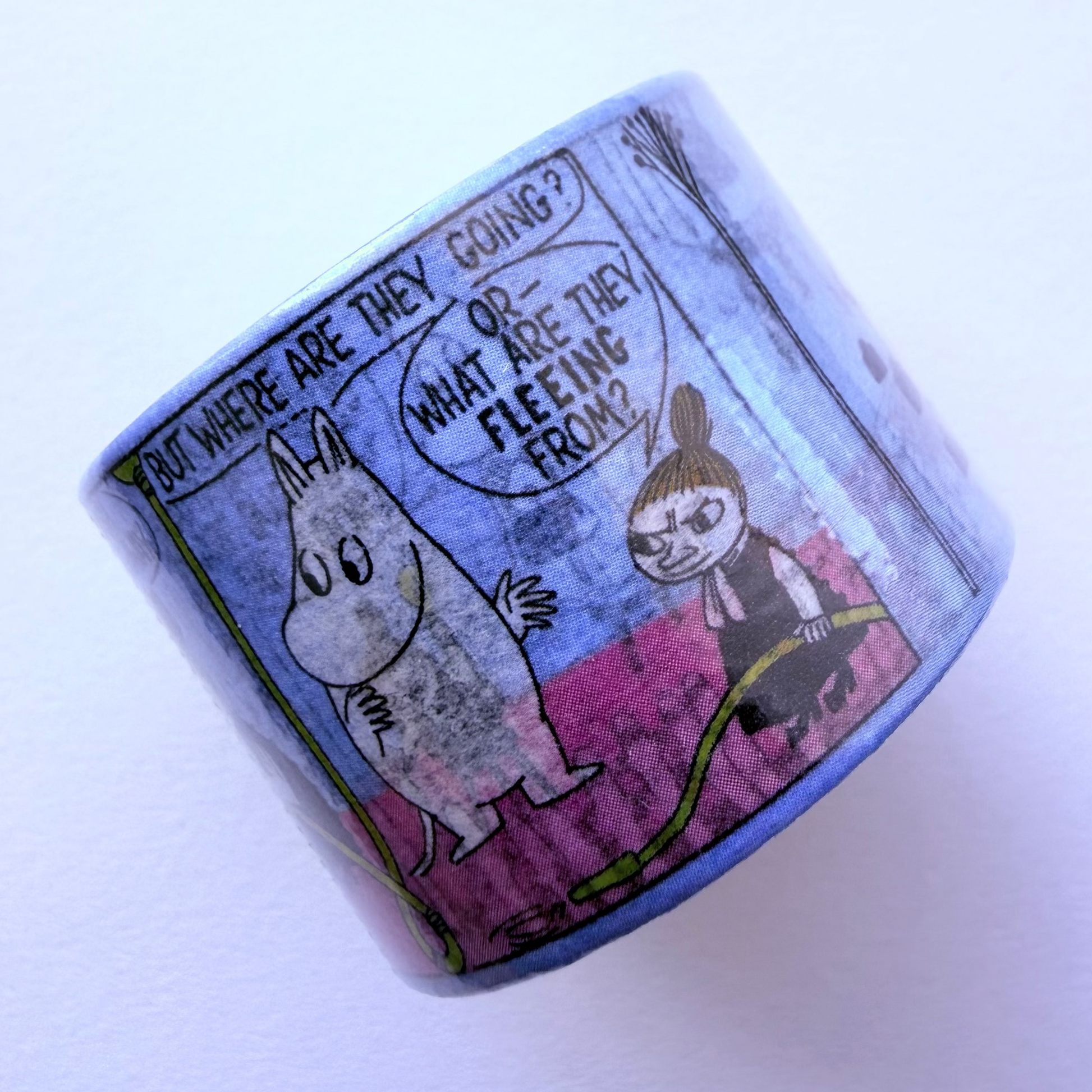 Washi tape featuring comic strip from Moomin on a white background