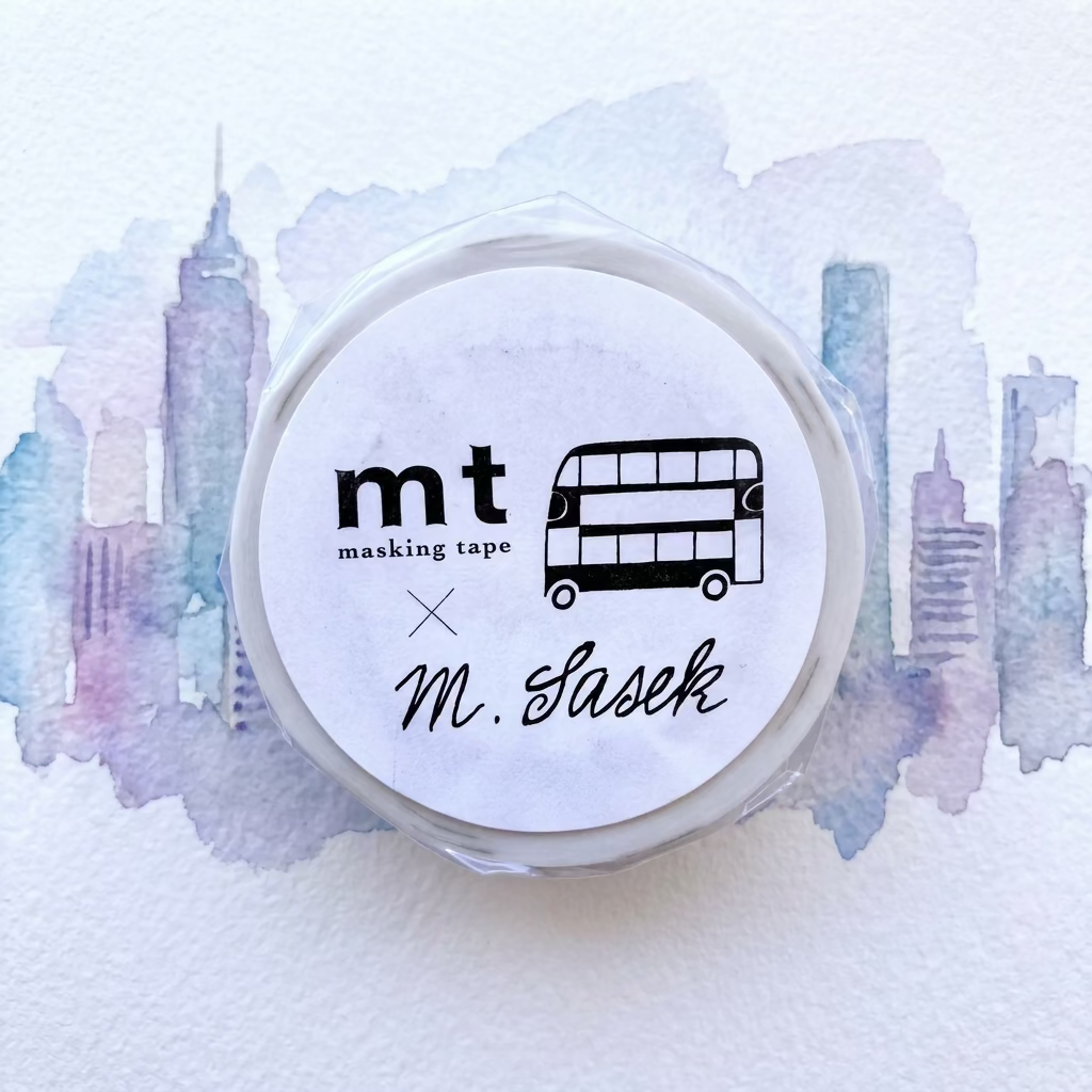 Washi tape roll by MT on a watercolor background