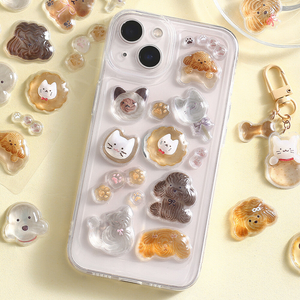 Phone case with cute animal designs on a light yellow background