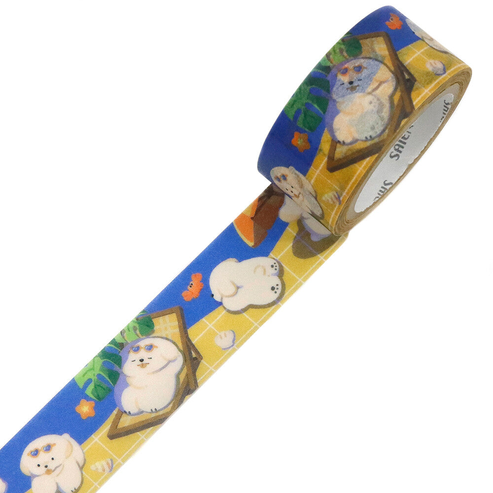 Decorative tape with dog illustrations on a white background