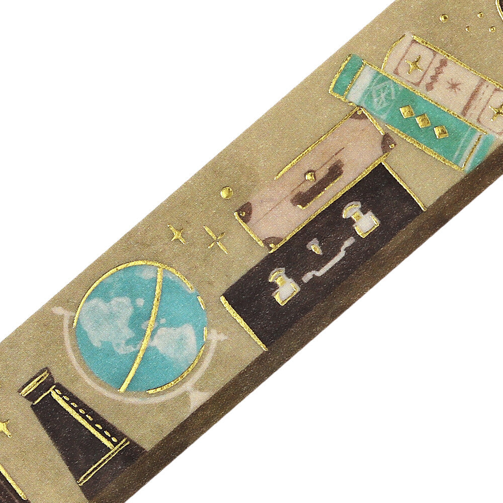 Decorative mat with travel-themed illustrations on a beige background