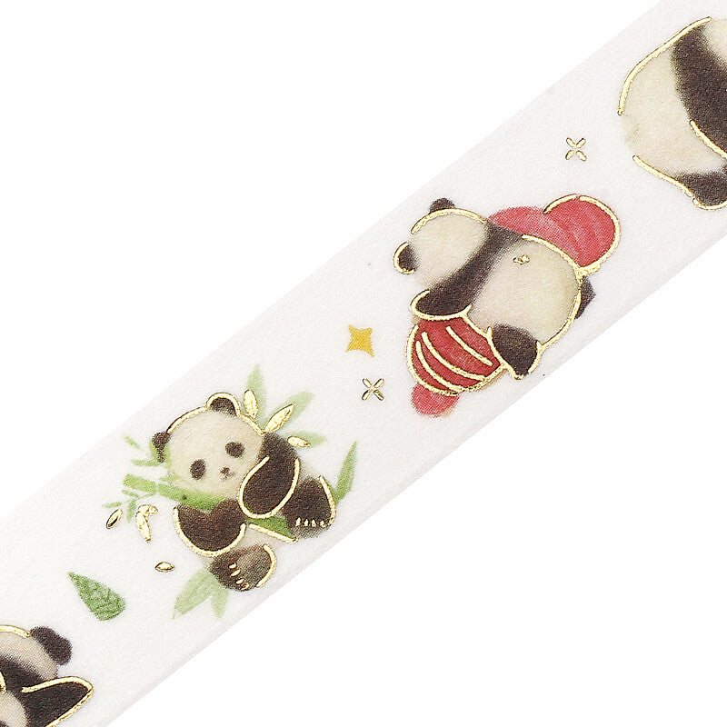 Line of BGM washi tape featuring pandas in cute poses on white background