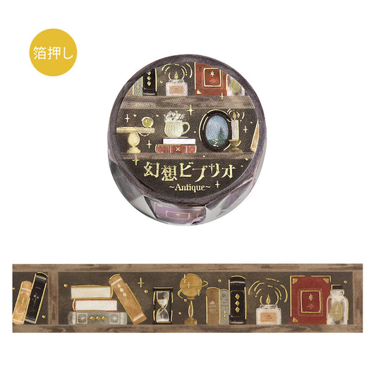 Decorative tape with vintage illustrations and gold foil text on a white background