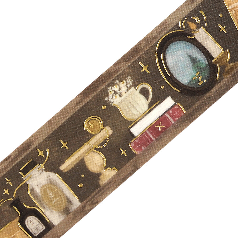 Decorative wooden strip with intricate designs and colors on a white background