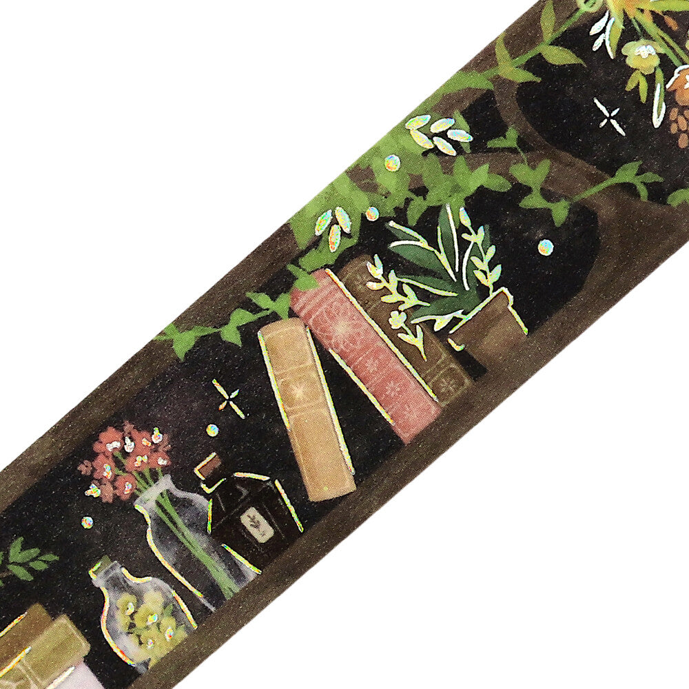 Decorative mat with plants, books, and vases on a white background