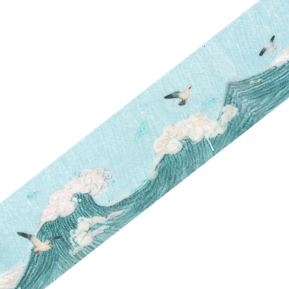 Decorative tape with mermaid and cloud design on a light blue background