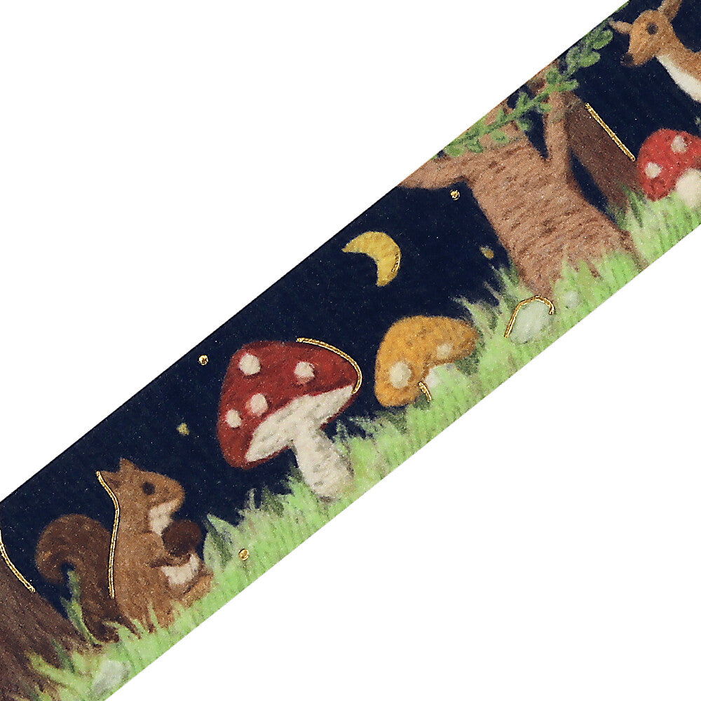 Wristband with nature-themed design featuring animals and mushrooms on a white background