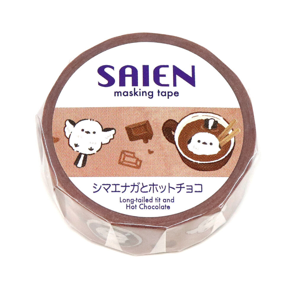 SAIEN masking tape with cartoon illustrations on a white background