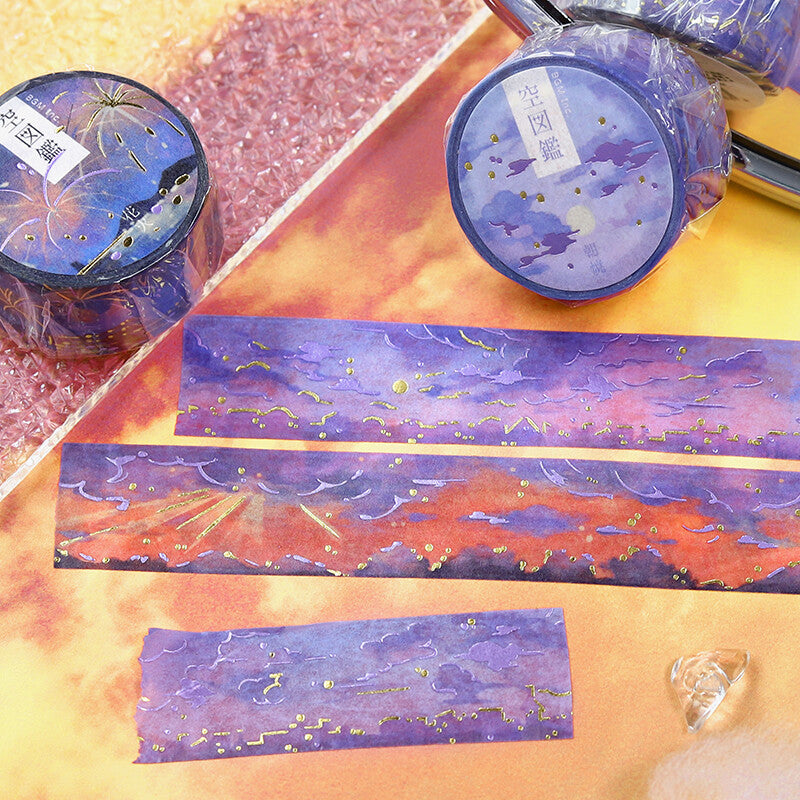Decorative tape with starry night design on a colorful surface