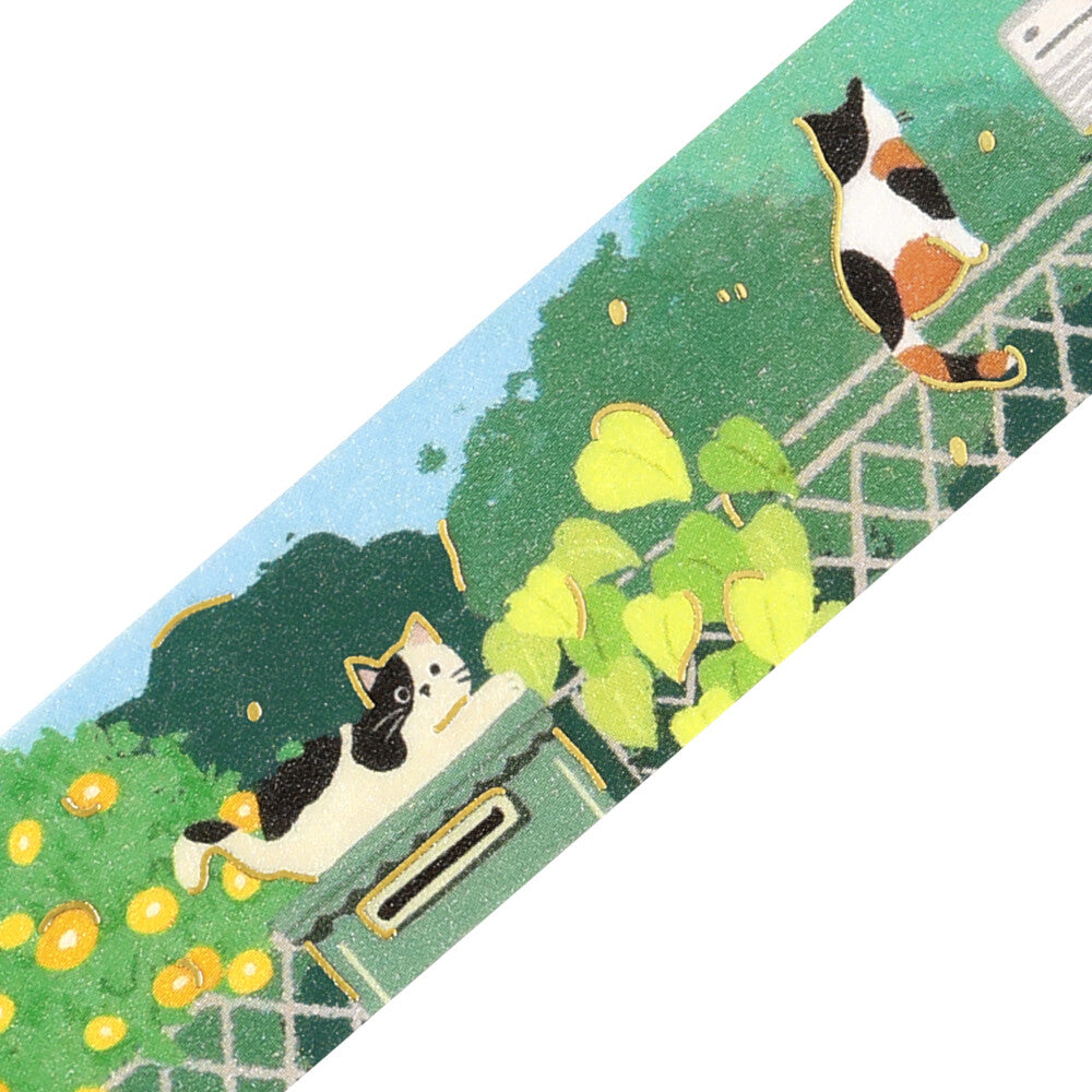 A washi loop of cute cats sitting on a fencetop