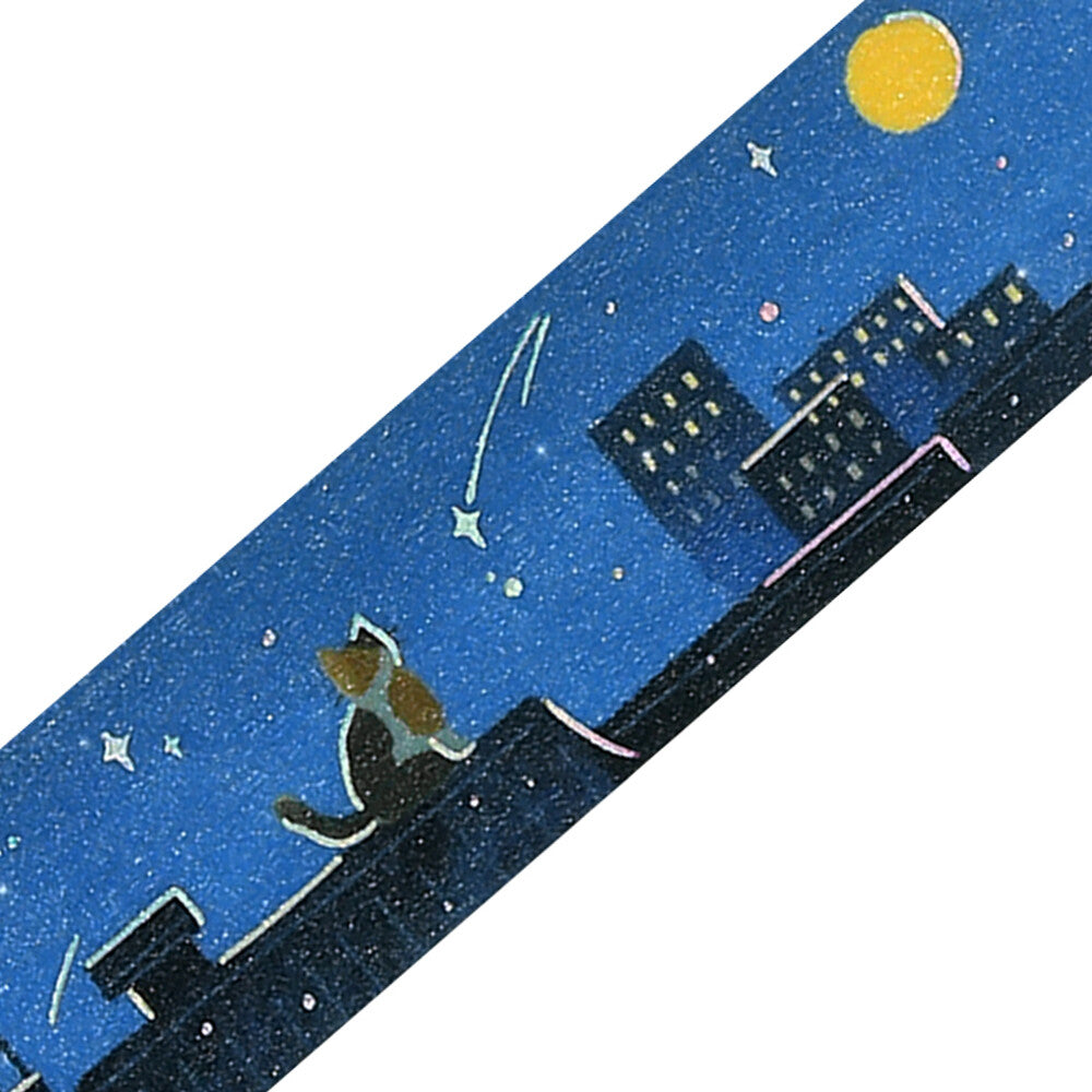 Loop of decorative washi tape showing cat and night sky