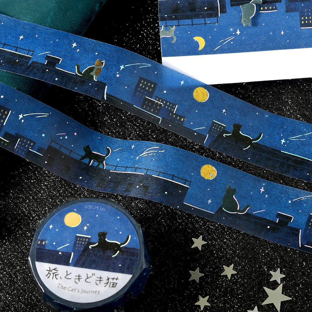 Washi tape of cat on a night sky
