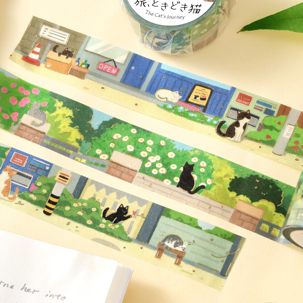 A washi design featuring cute cats on the street