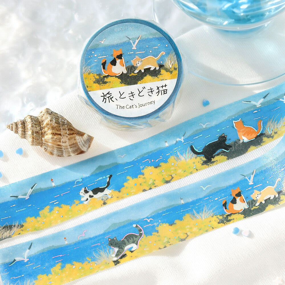 Washi tape and strip of cats playing by the water