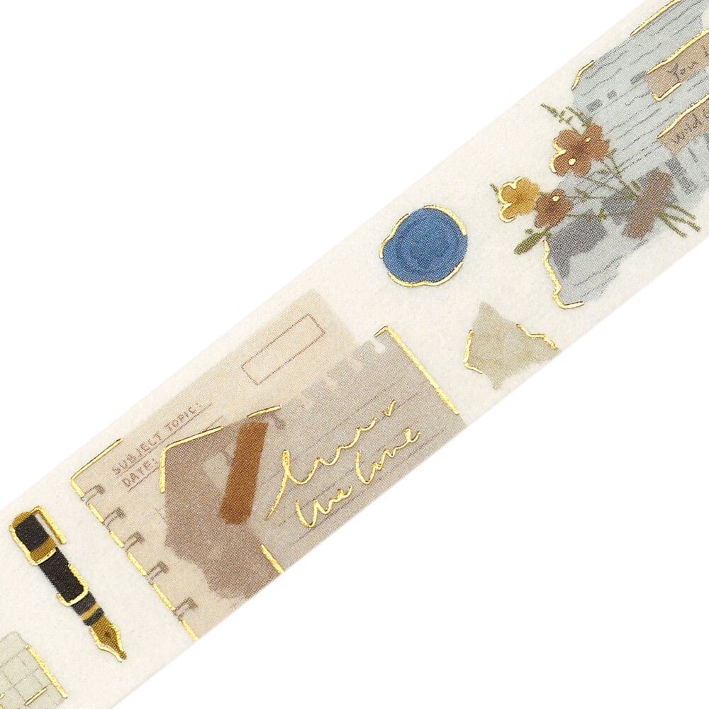 Decorative tape with illustrations and text on a white background