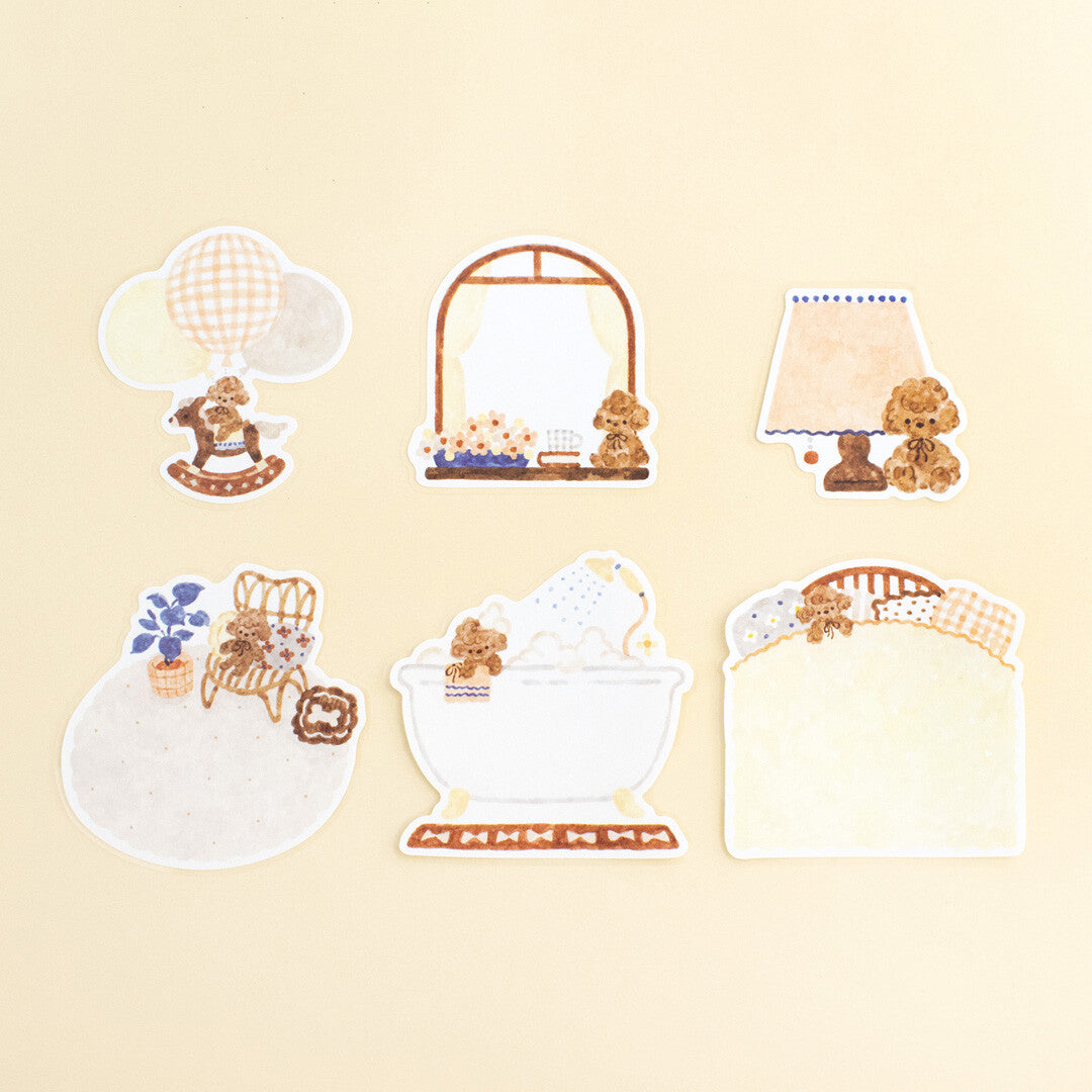 Set of decorative stickers with cute illustrations on a beige background