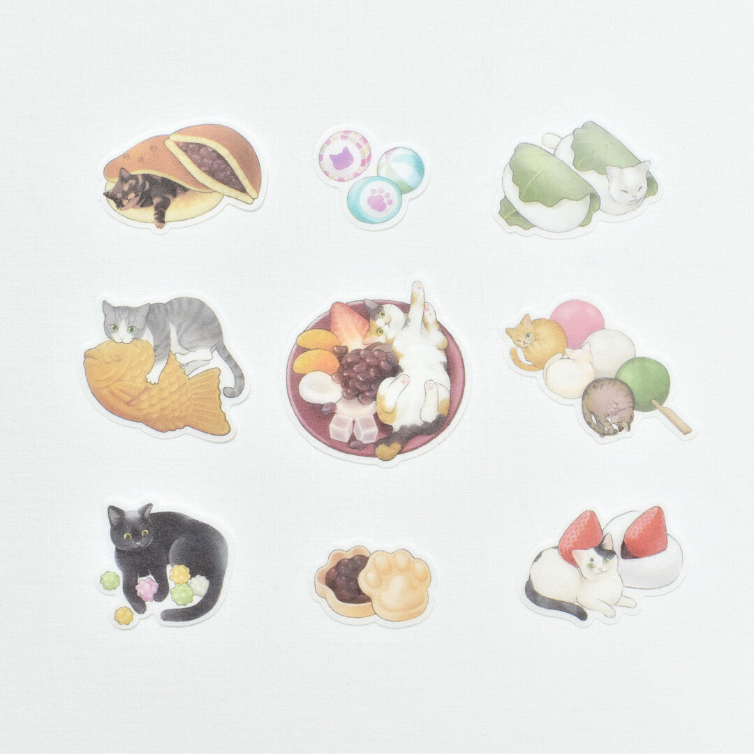 Flake Seal stcikers by Papier Platz depicting cat illustrations on a white background