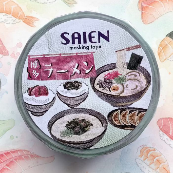 Saien masking tape with ramen design on a white background