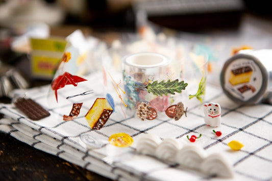 Roll of clear PET tape with decoration on a tea towel