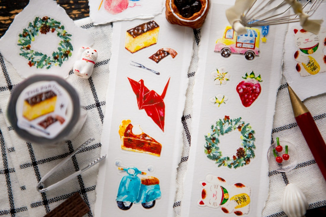 PET loops of pies, paper crane and lucky cat