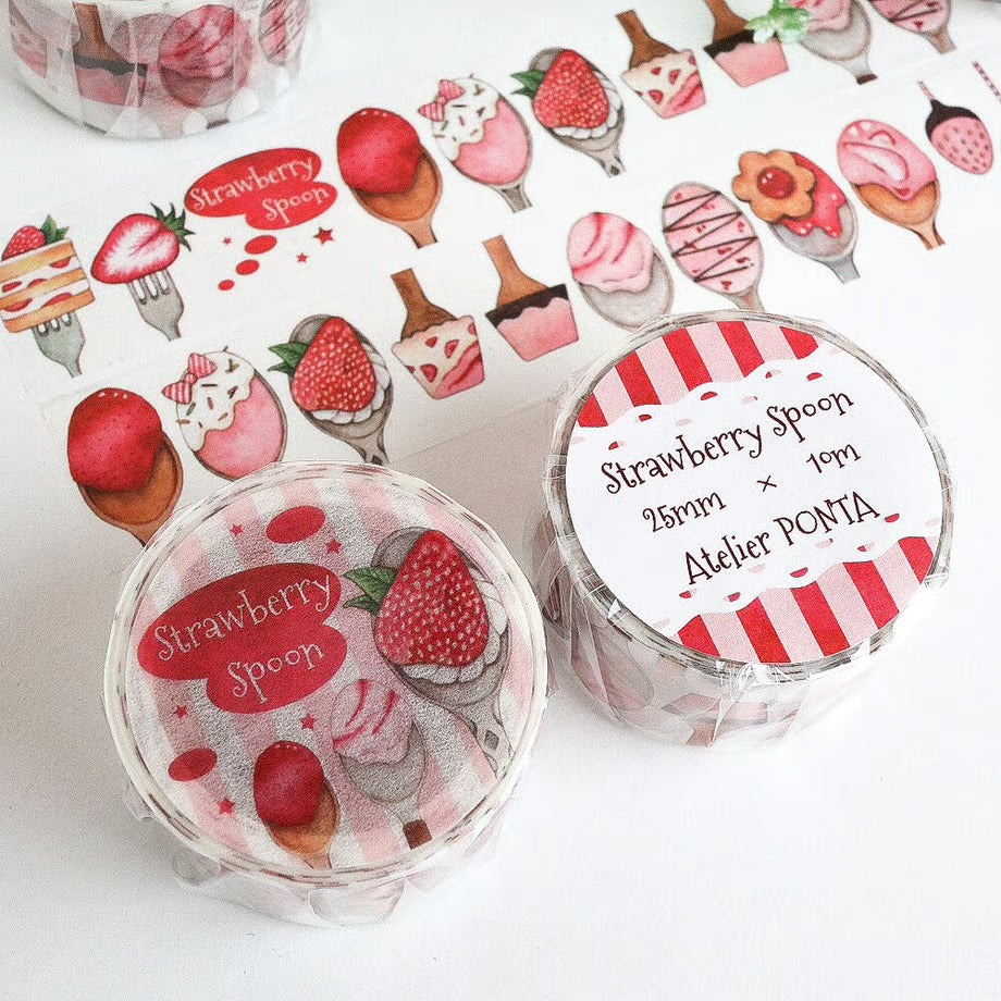 Decorative tape with strawberry and spoon design on a white background
