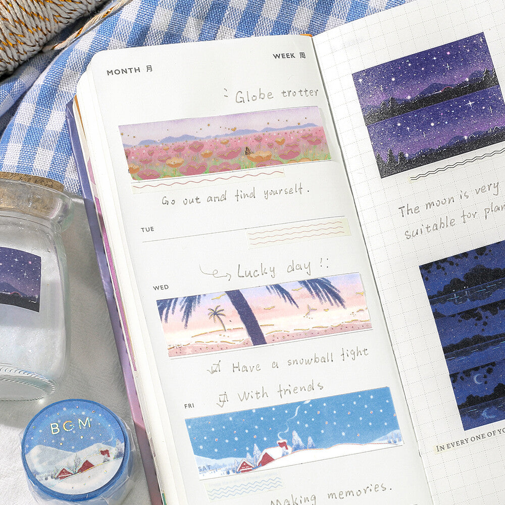 BGM - Washi tape, Snow Country, silver foil, decoration