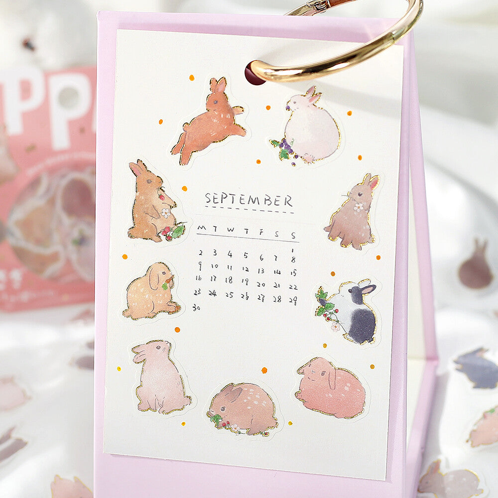 BGM - Sticker flakes, Rabbits all over the Place, gold foil, in use