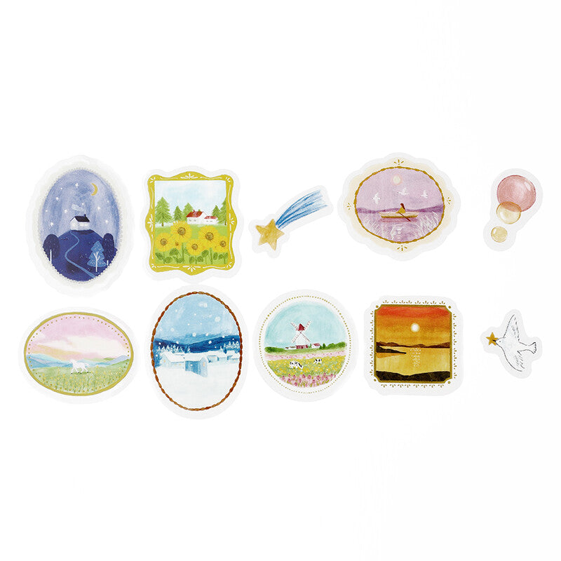 BGM - Clear PET Stickers, maiden brooch landscape, blue designs