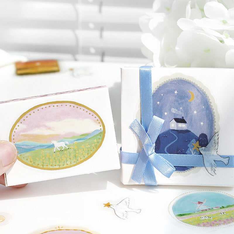 BGM - Clear PET Stickers, maiden brooch landscape, blue versatile