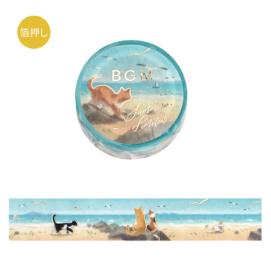 BGM - Washi tape, Cats on the Beach, gold foil, limited. product