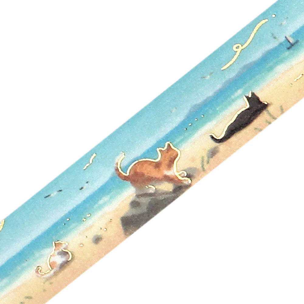 BGM - Washi tape, Cats on the Beach, gold foil, limited, loop