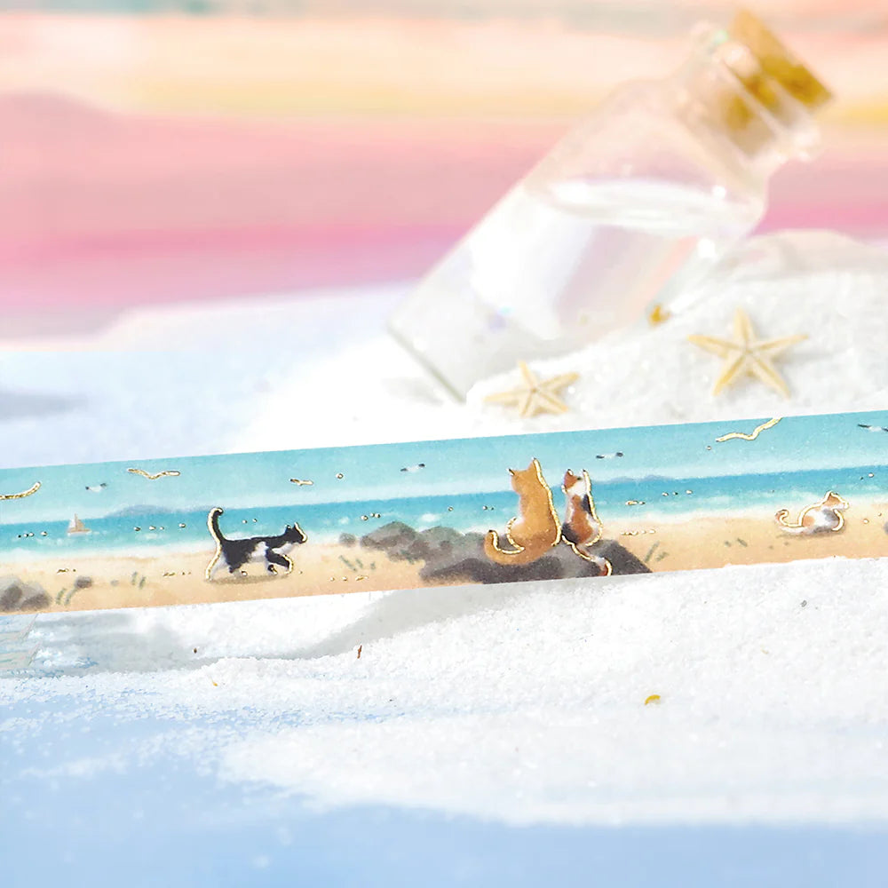 BGM - Washi tape, Cats on the Beach, gold foil, limited, design