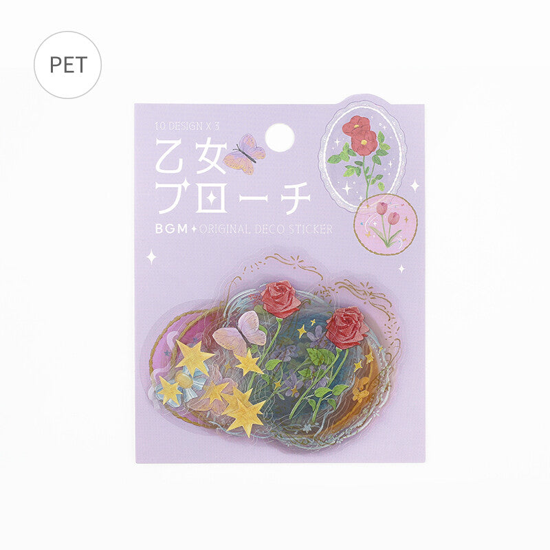 BGM - Clear PET Stickers, maiden brooch flower, purple front package