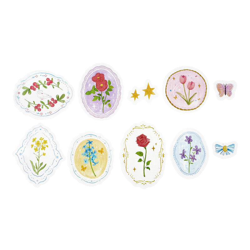 BGM - Clear PET Stickers, maiden brooch flower, purple content