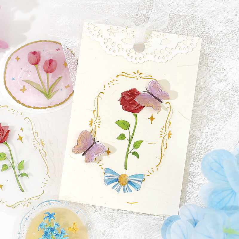 BGM - Clear PET Stickers, maiden brooch flower, purple versatile