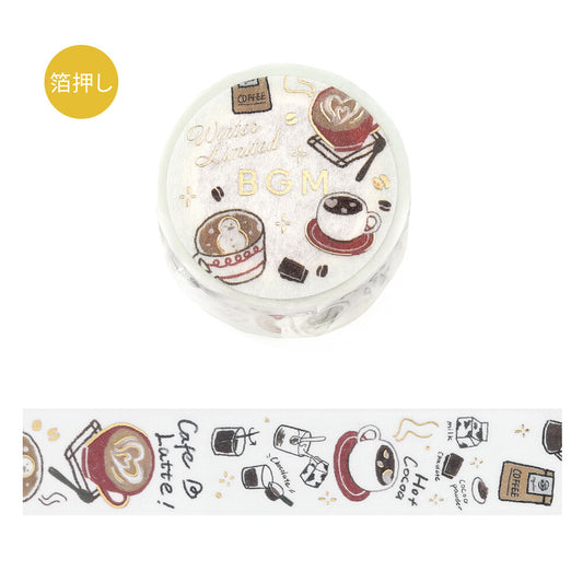 Decorative tape with coffee-themed design on a white background