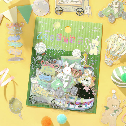 Pack of decorative stickers with illustrations on a yellow background