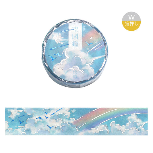 Washi tape with cloud and rainbow design on a white background
