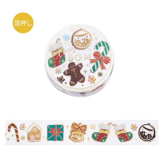 Decorative washi tape with Christmas-themed designs on a white background
