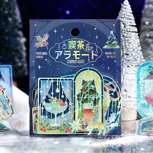 Packaged product with decorative design and text, set against a festive background.