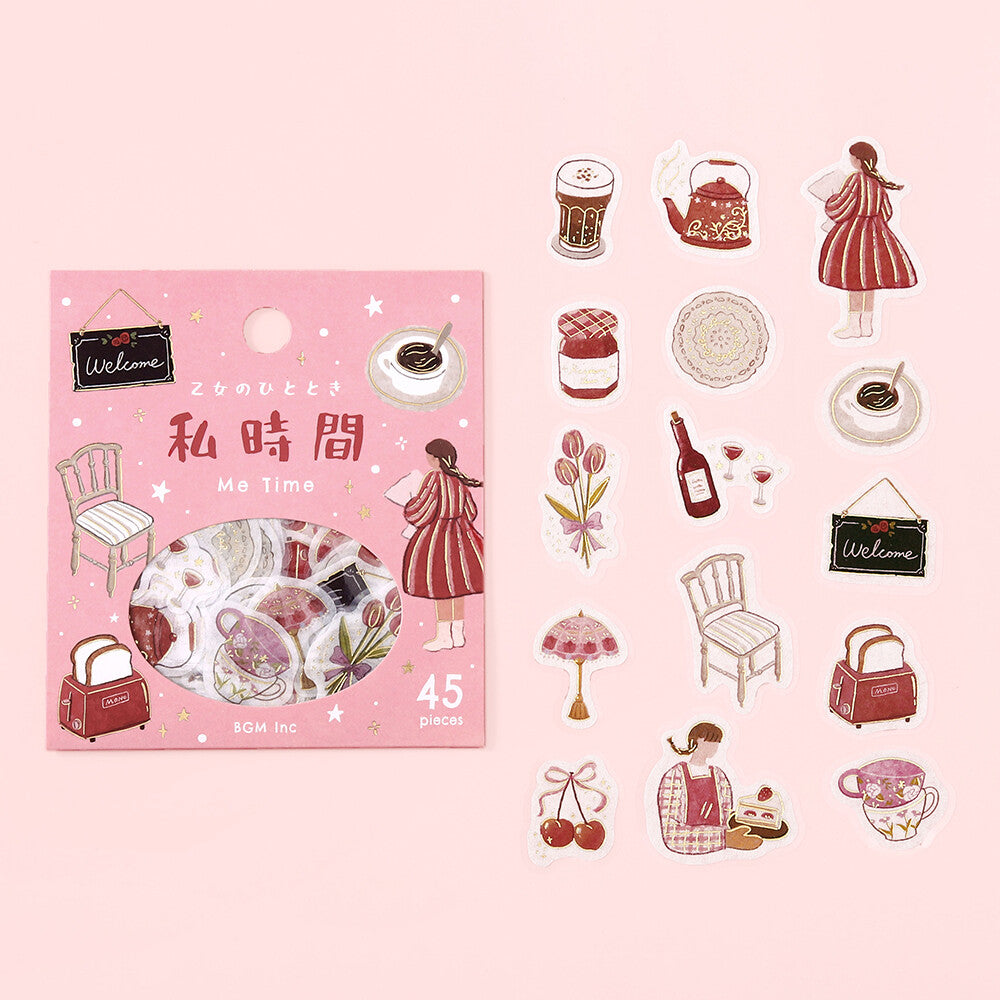 Sticker set with illustrations on a pink background