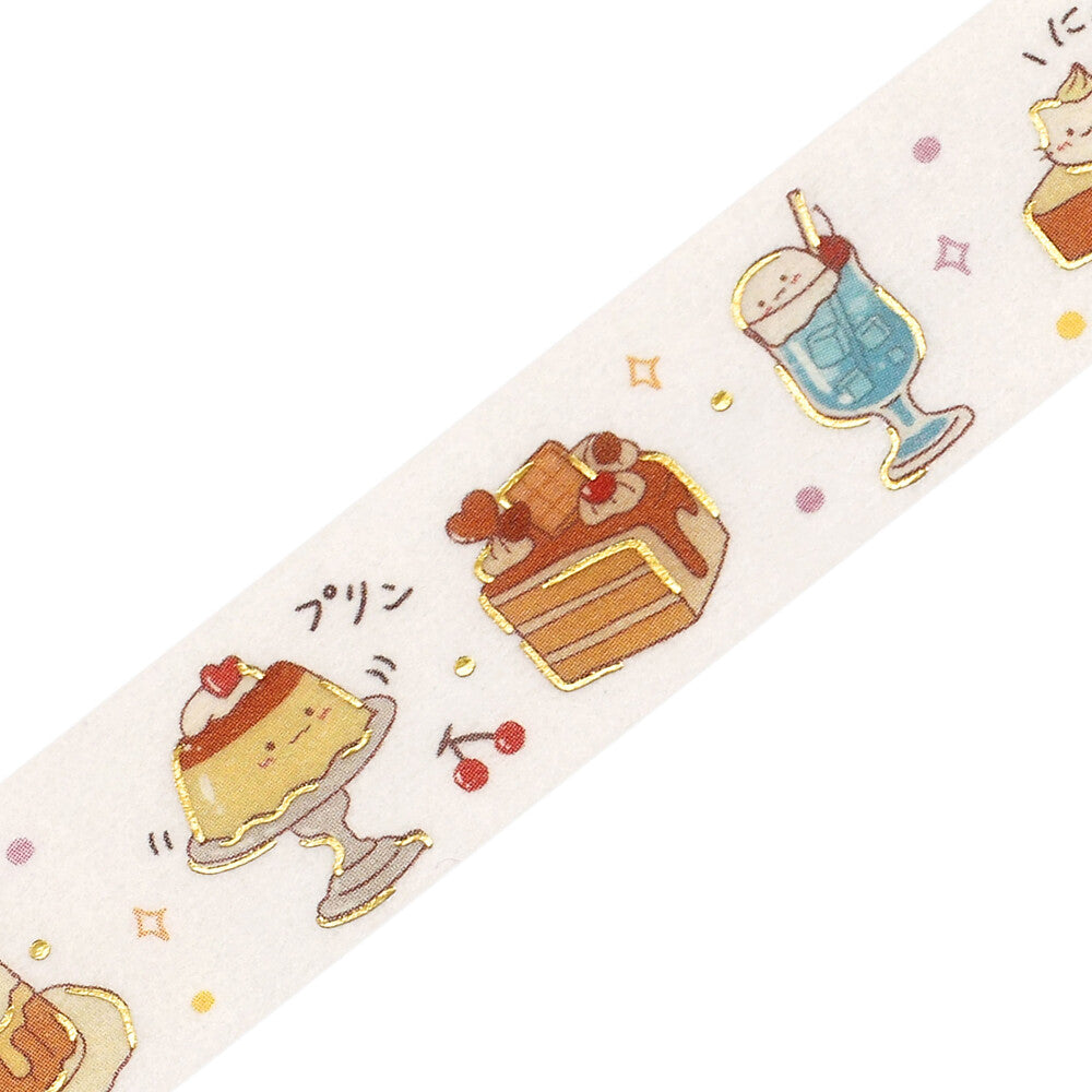 Decorative tape with cartoon illustrations of desserts on a white background