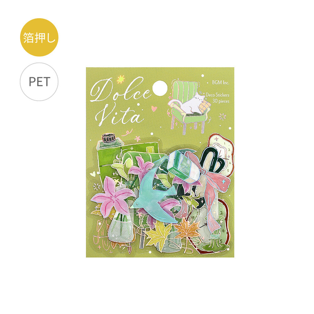 BGM - PET sticker flakes, Dolce Vita Letter of Happiness, Silver foil