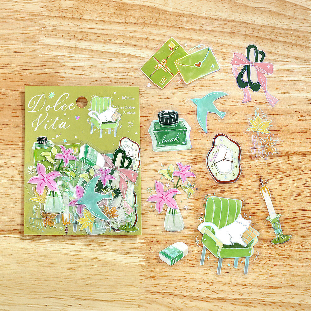 BGM - PET sticker flakes, Dolce Vita Letter of Happiness, Silver foil