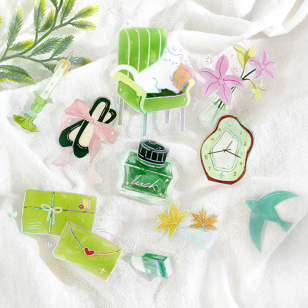 BGM - PET sticker flakes, Dolce Vita Letter of Happiness, Silver foil