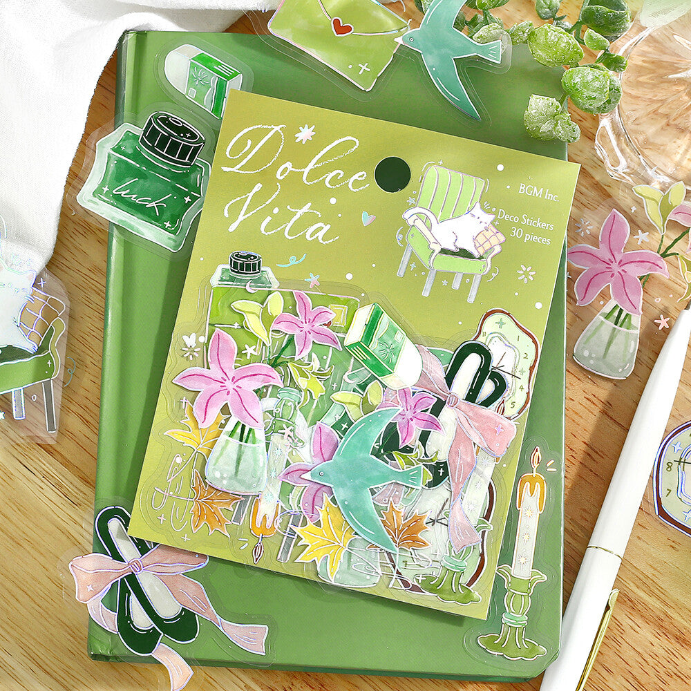 BGM - PET sticker flakes, Dolce Vita Letter of Happiness, Silver foil